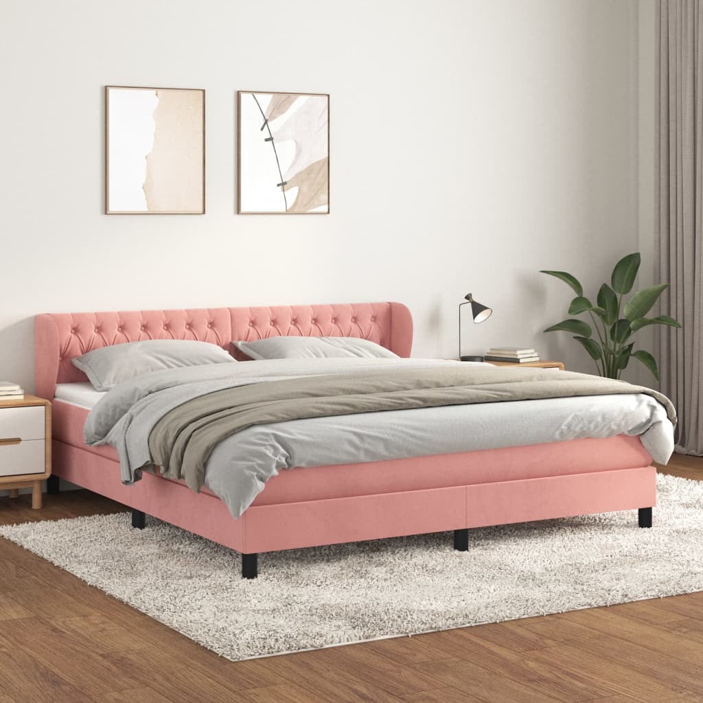 Giroletto a Molle con Materasso Rosa 180x200 cm in Velluto | homemem39
