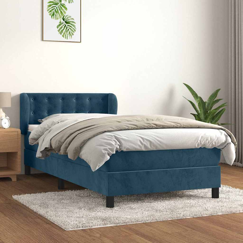 Giroletto a Molle con Materasso Blu Scuro 90x200 cm in Velluto | homemem39