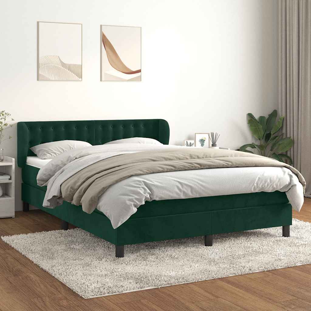 Giroletto a Molle con Materasso Verde Scuro 140x190 cm Velluto