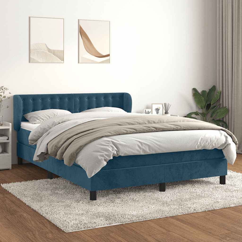 Giroletto a Molle con Materasso Blu Scuro 140x190 cm in Velluto | homemem39