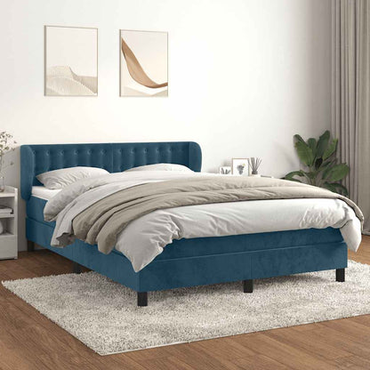 Giroletto a Molle con Materasso Blu Scuro 140x200 cm in Velluto | homemem39