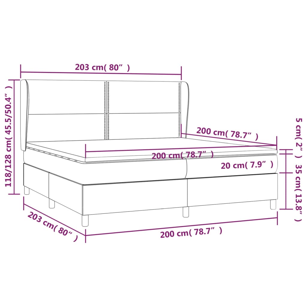 Giroletto a Molle con Materasso Grigio Scuro 200x200 cm Tessuto | homemem39