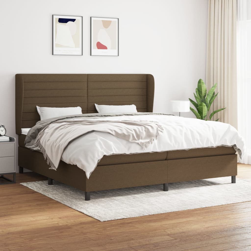 Giroletto a Molle con Materasso Marrone Scuro 200x200cm Tessuto | homemem39