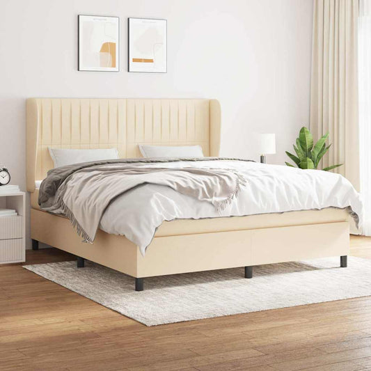 Giroletto a Molle con Materasso Crema 160x200 cm in Tessuto