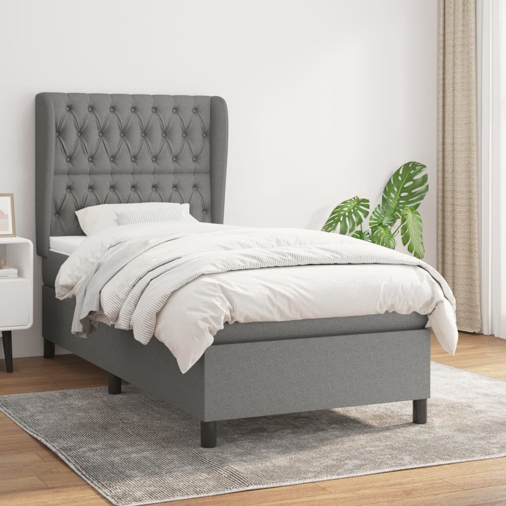 Giroletto a Molle con Materasso Grigio Scuro 90x200 cm Tessuto | homemem39