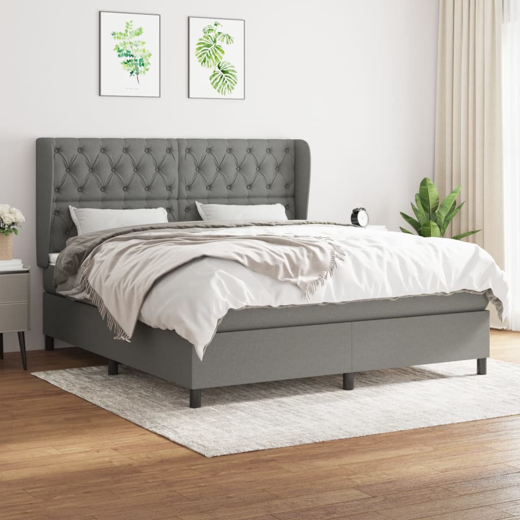Giroletto a Molle con Materasso Grigio Scuro 160x200 cm Tessuto | homemem39