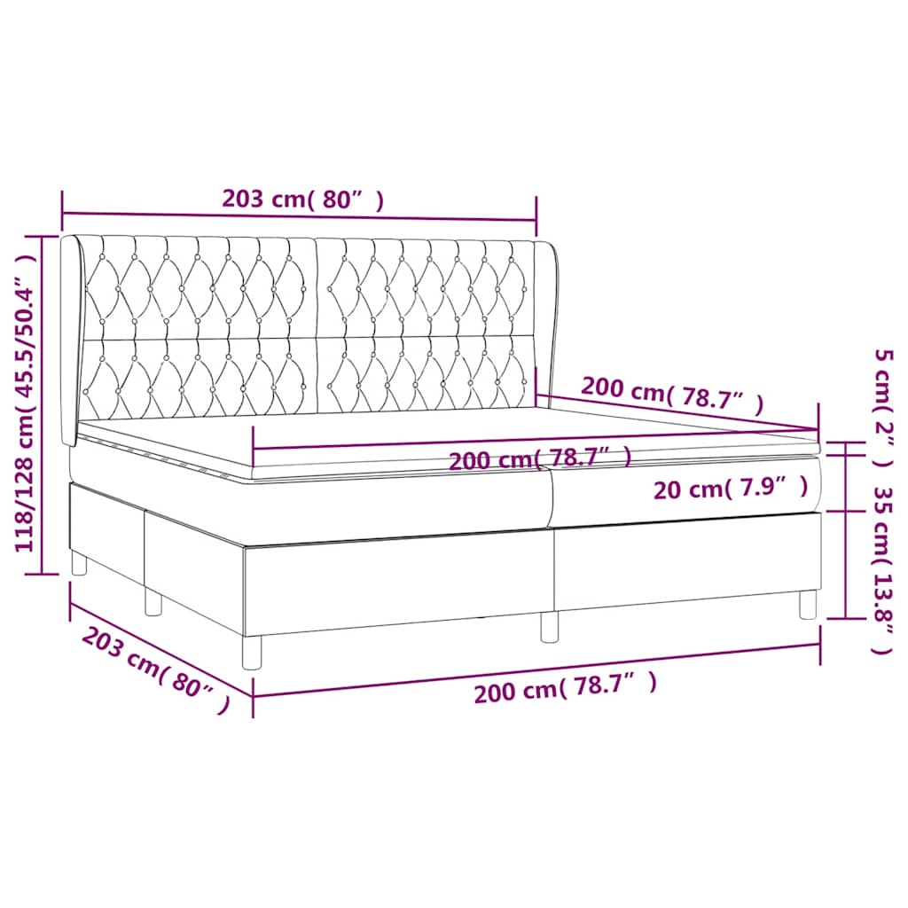Giroletto a Molle con Materasso Nero 200x200 cm in Tessuto | homemem39