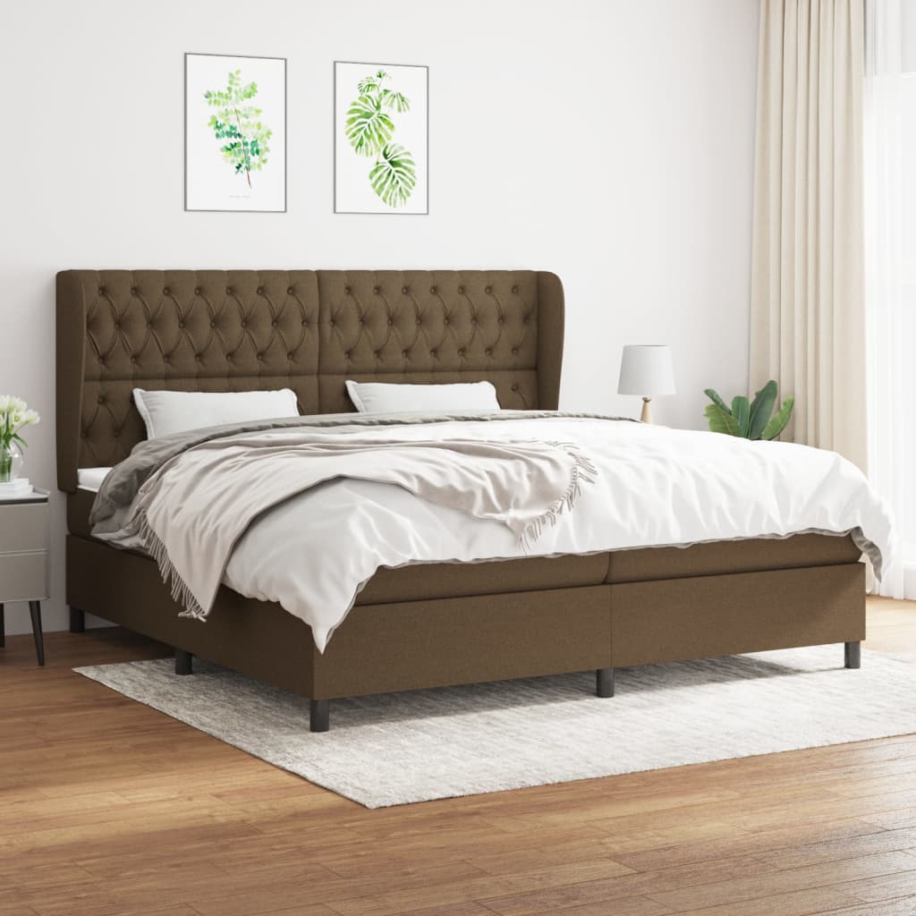 Giroletto a Molle con Materasso Marrone Scuro 200x200cm Tessuto | homemem39
