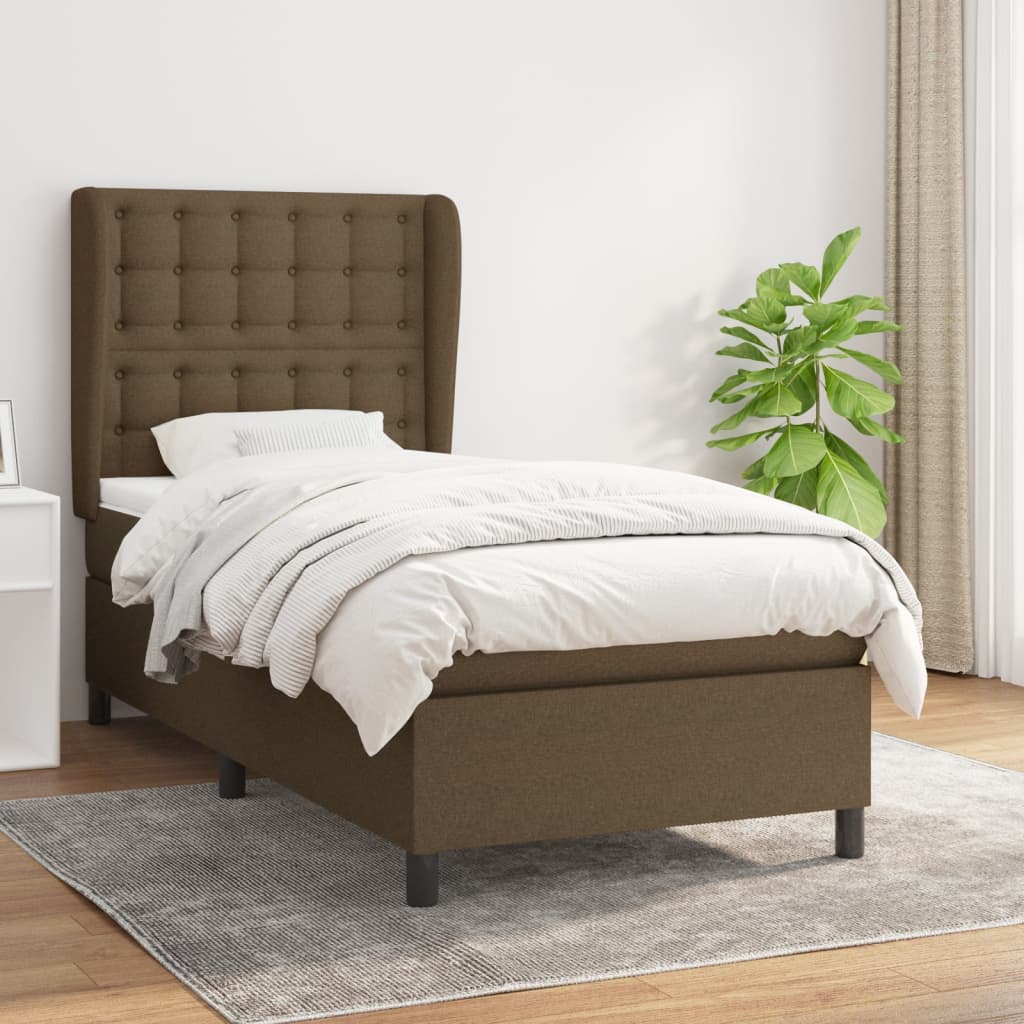 Giroletto a Molle con Materasso Marrone Scuro 100x200cm Tessuto | homemem39