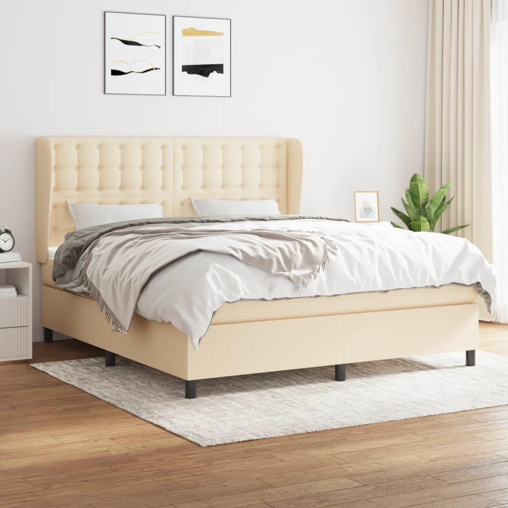 Giroletto a Molle con Materasso Crema 180x200 cm in Tessuto | homemem39