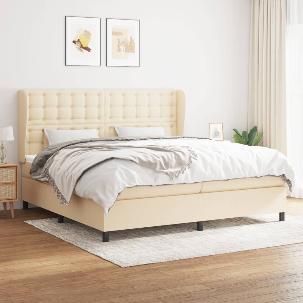 Giroletto a Molle con Materasso Crema 200x200 cm in Tessuto | homemem39