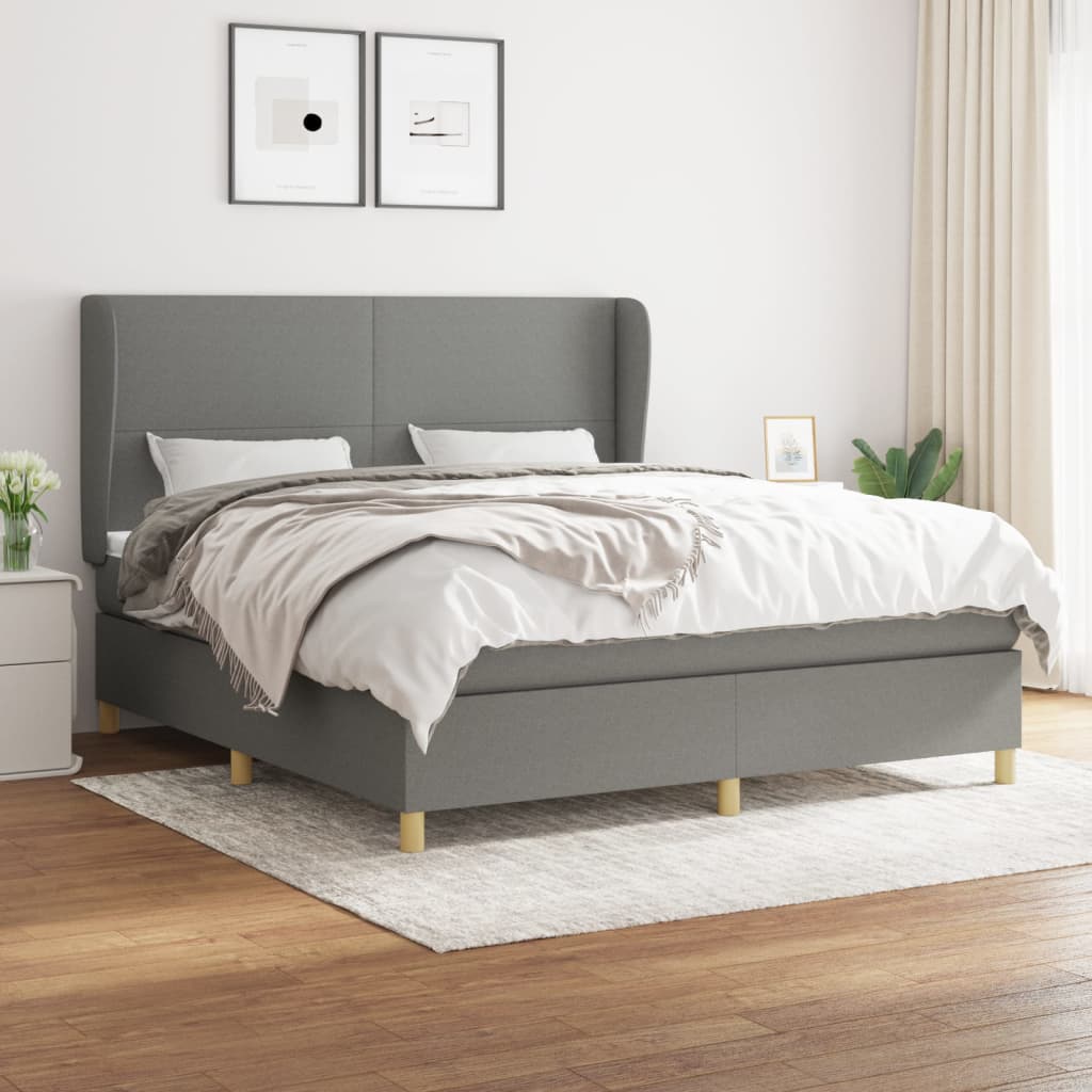 Giroletto a Molle con Materasso Grigio Scuro 160x200 cm Tessuto | homemem39