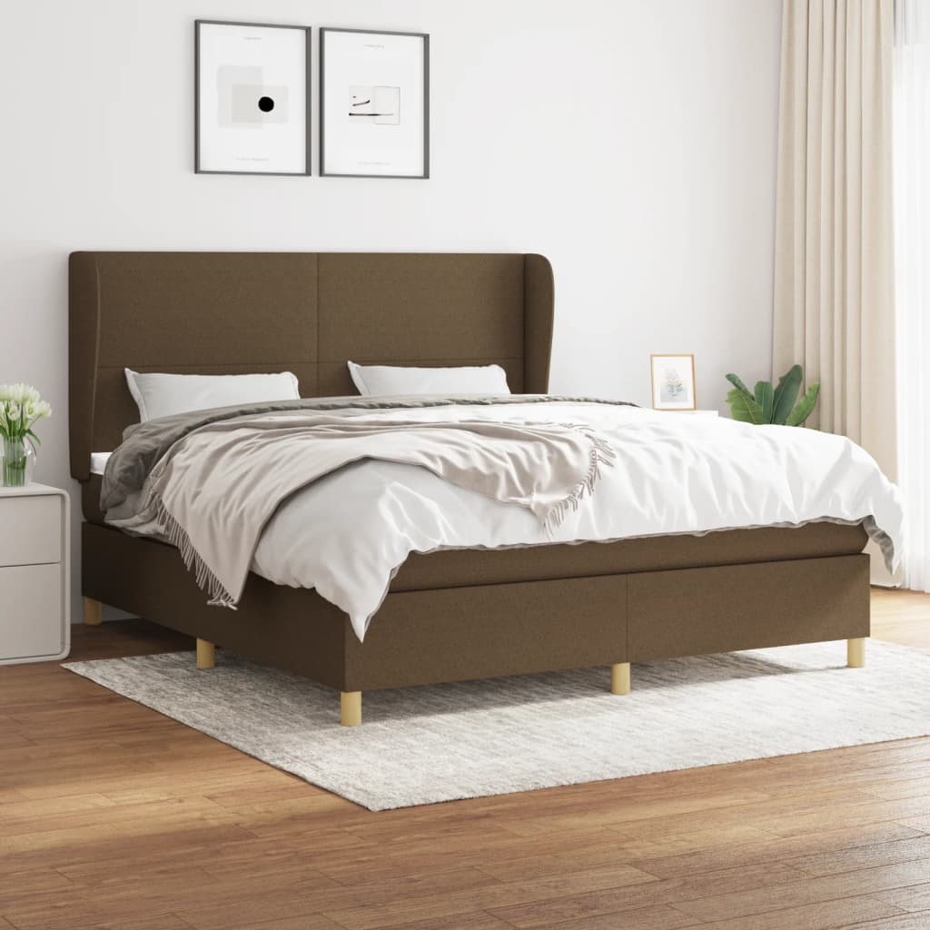Giroletto a Molle con Materasso Marrone Scuro 160x200cm Tessuto | homemem39