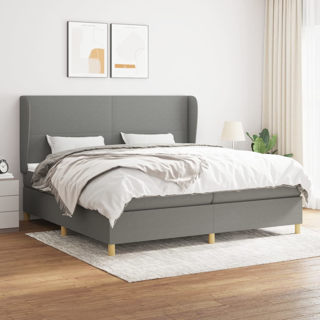 Giroletto a Molle con Materasso Grigio Scuro 200x200 cm Tessuto | homemem39