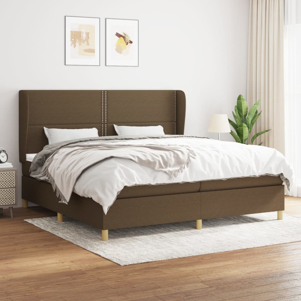 Giroletto a Molle con Materasso Marrone Scuro 200x200cm Tessuto | homemem39