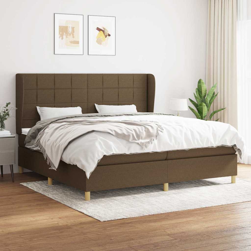 Giroletto a Molle con Materasso Marrone Scuro 200x200cm Tessuto