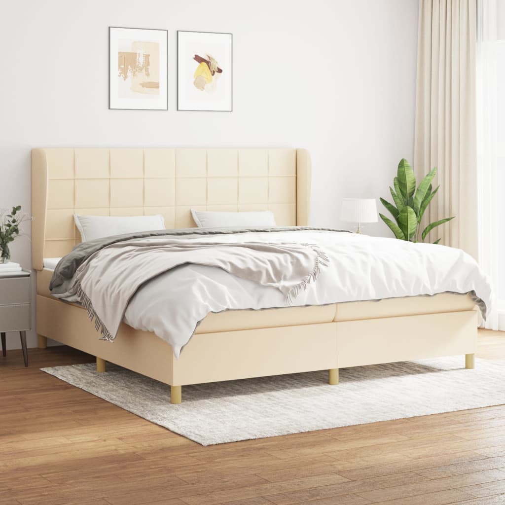 Giroletto a Molle con Materasso Crema 200x200 cm in Tessuto | homemem39