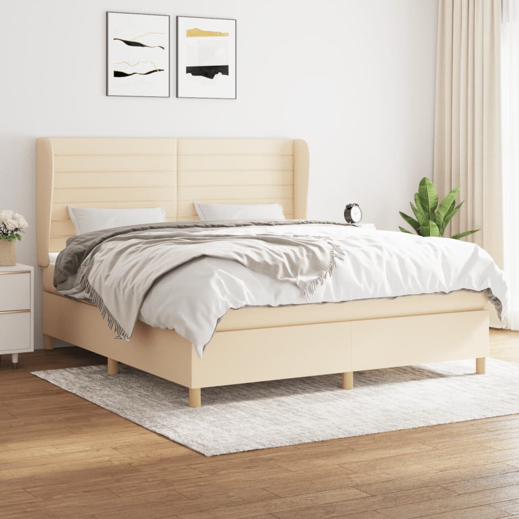 Giroletto a Molle con Materasso Crema 160x200 cm in Tessuto | homemem39