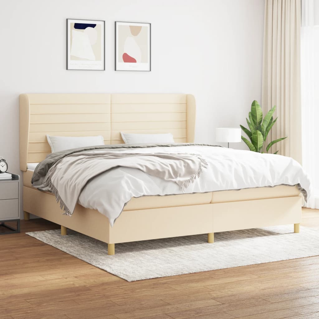 Giroletto a Molle con Materasso Crema 200x200 cm in Tessuto | homemem39