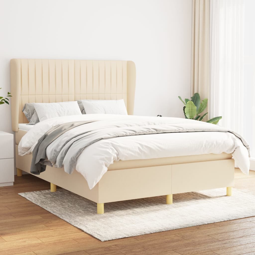 Giroletto a Molle con Materasso Crema 140x200 cm in Tessuto | homemem39