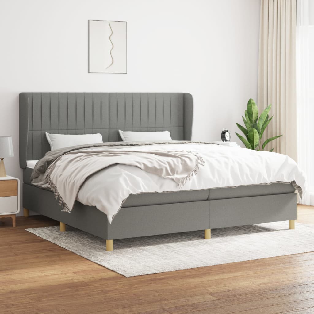 Giroletto a Molle con Materasso Grigio Scuro 200x200 cm Tessuto | homemem39