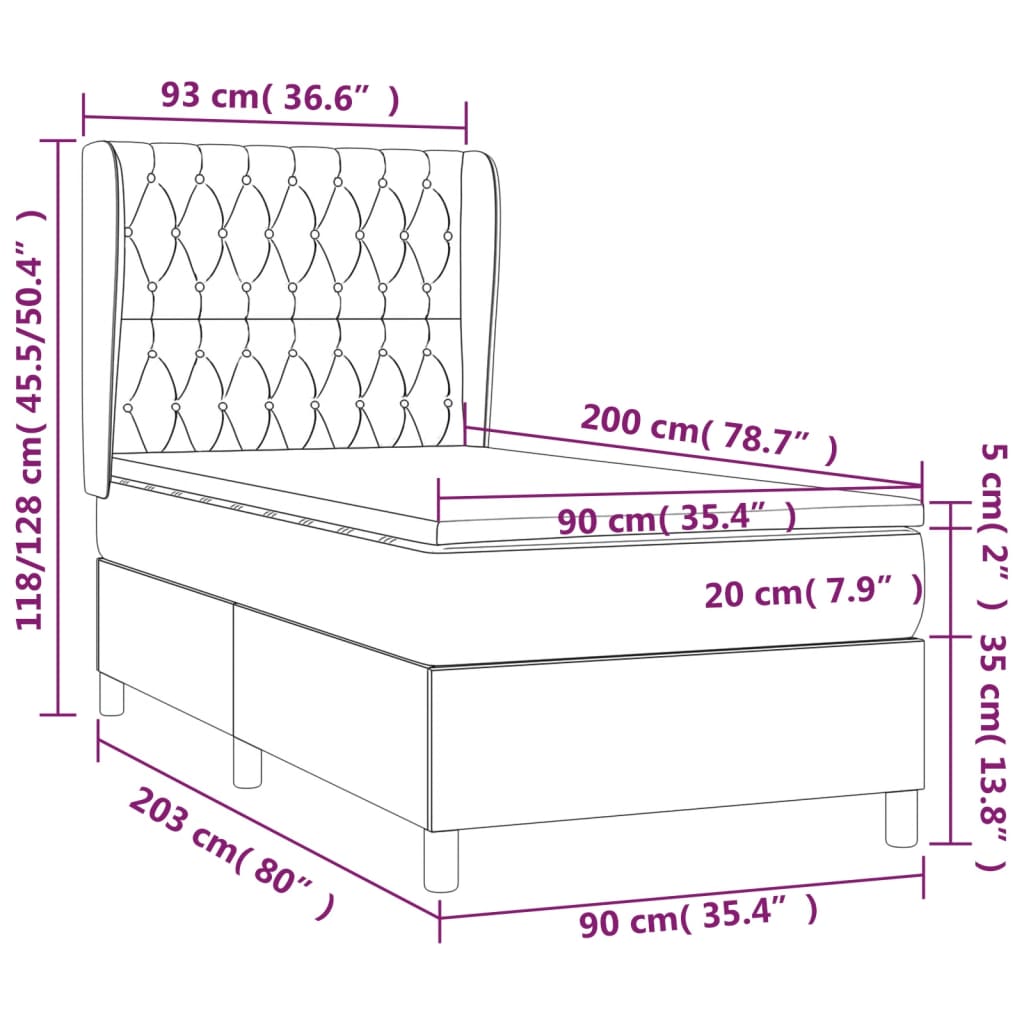Giroletto a Molle con Materasso Grigio Chiaro 90x200 cm Tessuto | homemem39