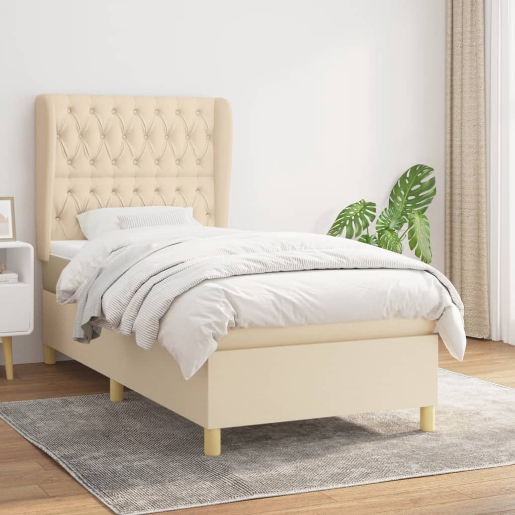 Giroletto a Molle con Materasso Crema 100x200 cm in Tessuto | homemem39