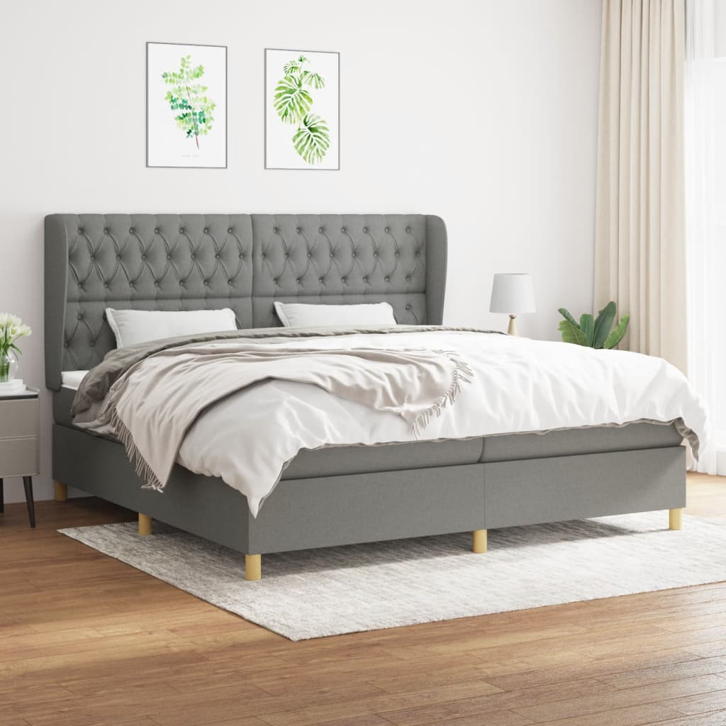 Giroletto a Molle con Materasso Grigio Scuro 200x200 cm Tessuto | homemem39