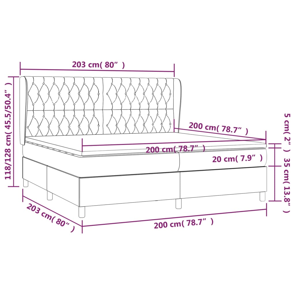 Giroletto a Molle con Materasso Nero 200x200 cm in Tessuto | homemem39