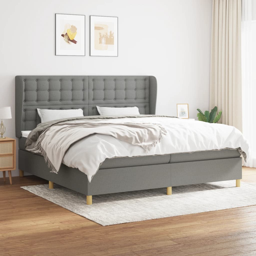 Giroletto a Molle con Materasso Grigio Scuro 200x200 cm Tessuto | homemem39