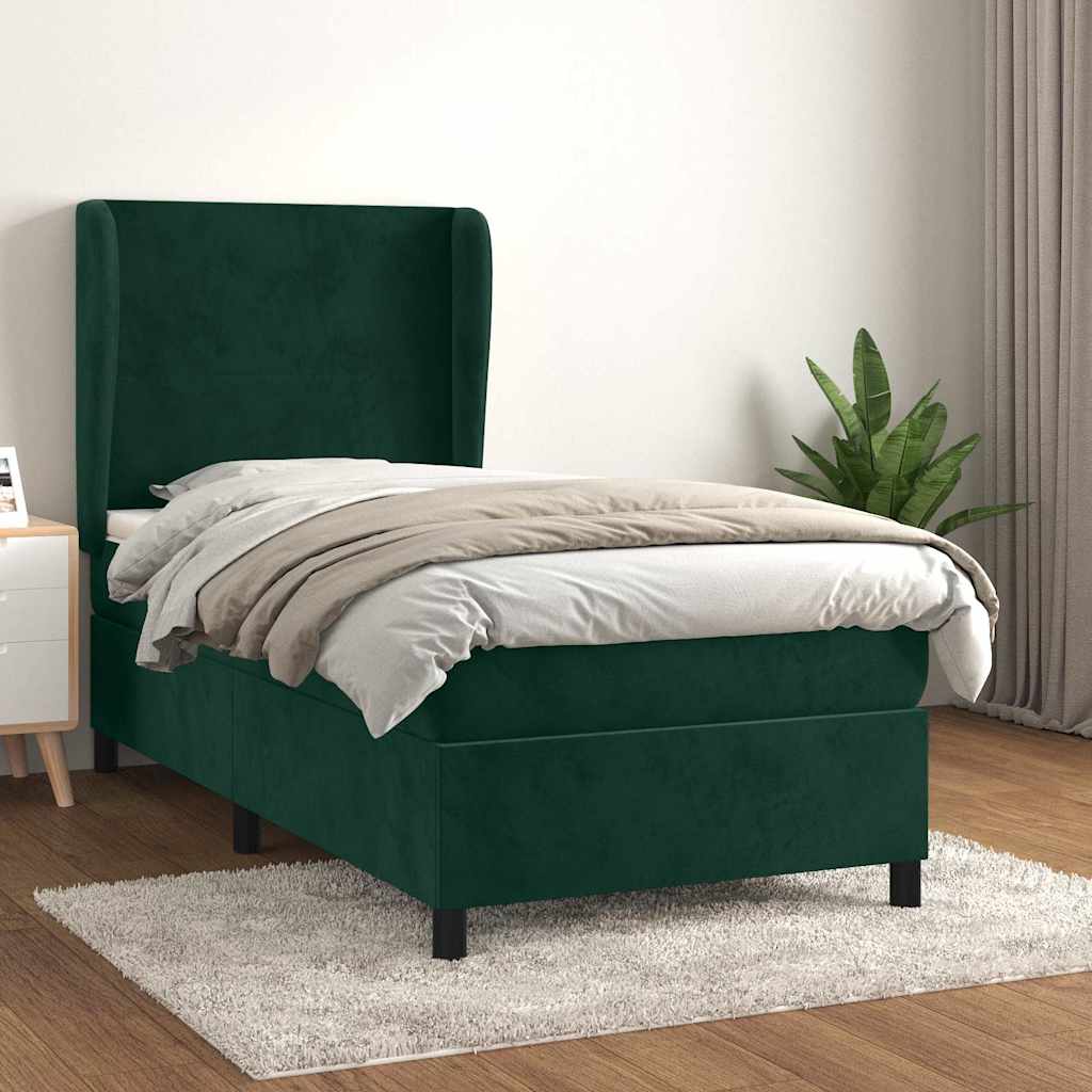 Giroletto a Molle con Materasso Verde Scuro 80x200 cm Velluto