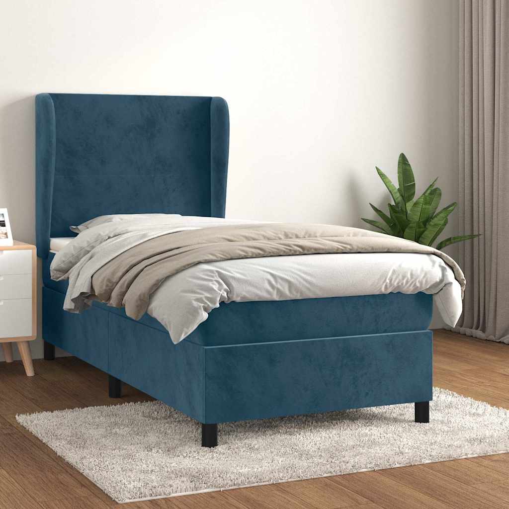 Giroletto a Molle con Materasso Blu Scuro 90x190 cm in Velluto | homemem39