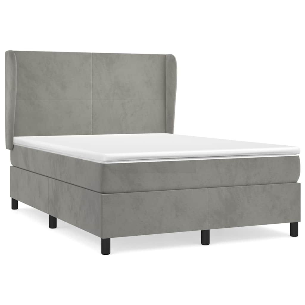 Giroletto a Molle con Materasso Grigio Chiaro 140x190cm Velluto