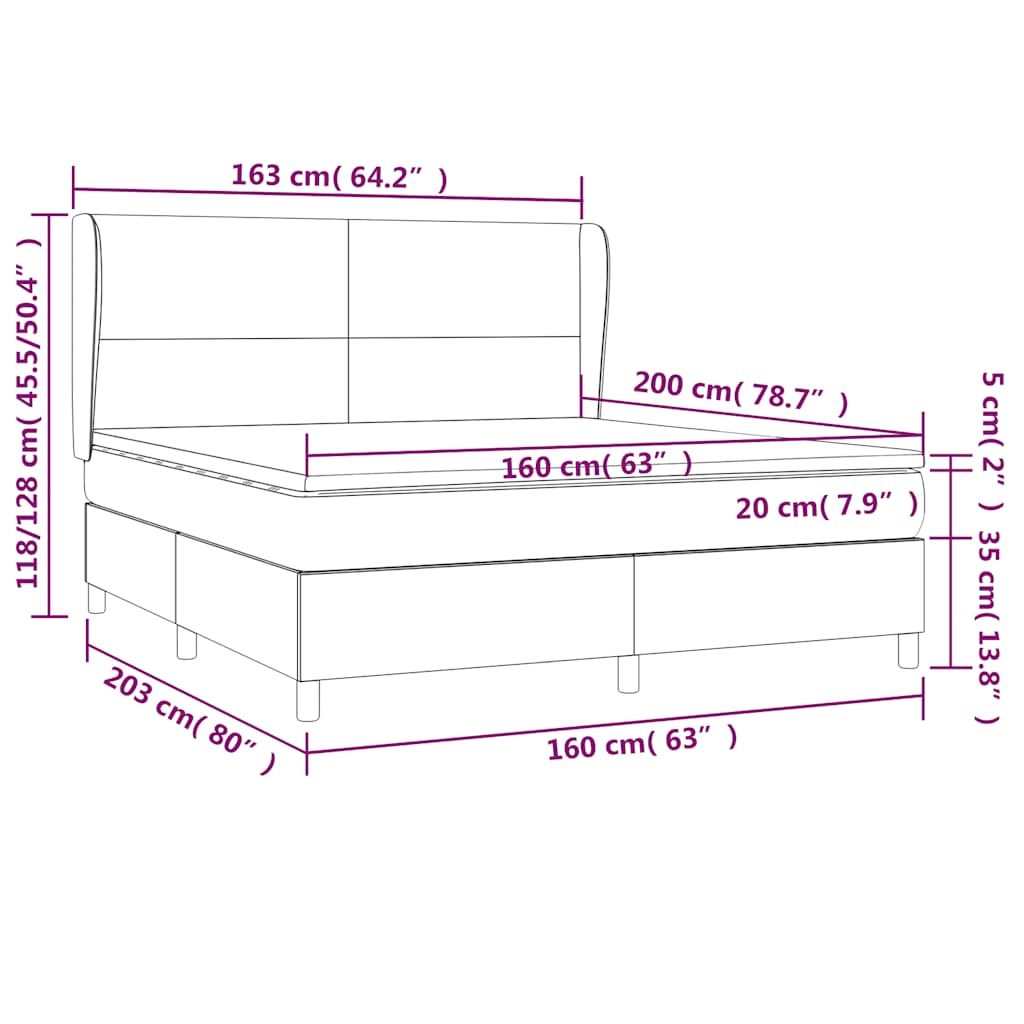 Giroletto a Molle con Materasso Blu Scuro 160x200 cm in Velluto | homemem39