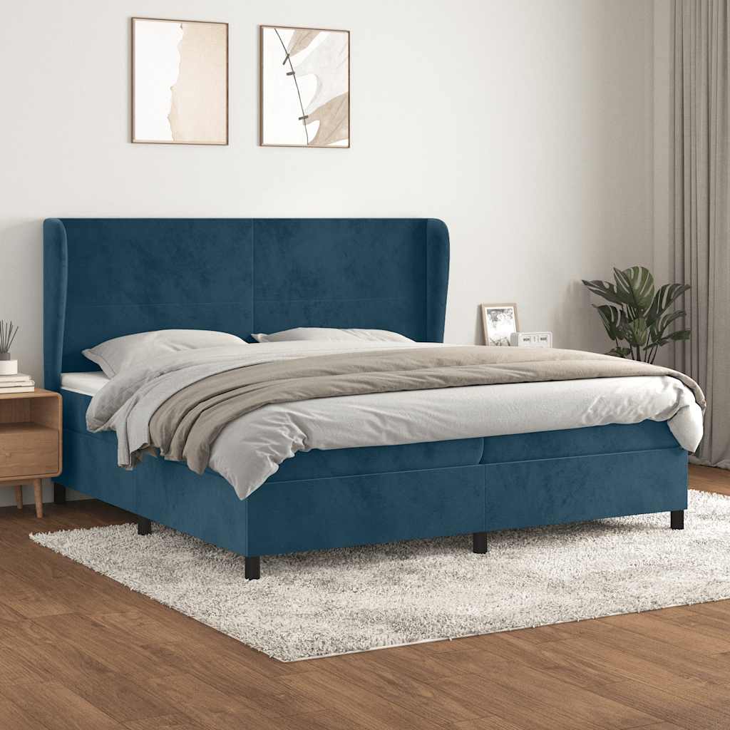 Giroletto a Molle con Materasso Blu Scuro 200x200 cm in Velluto | homemem39
