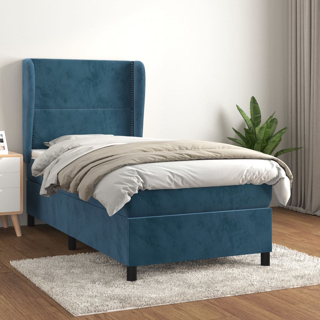 Giroletto a Molle con Materasso Blu Scuro 80x200 cm in Velluto | homemem39