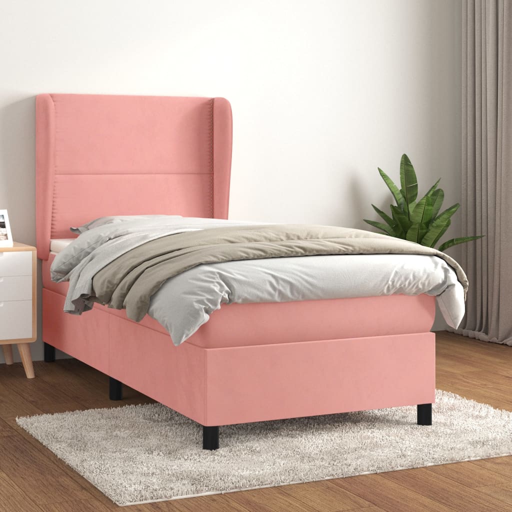 Giroletto a Molle con Materasso Rosa 90x200 cm in Velluto | homemem39