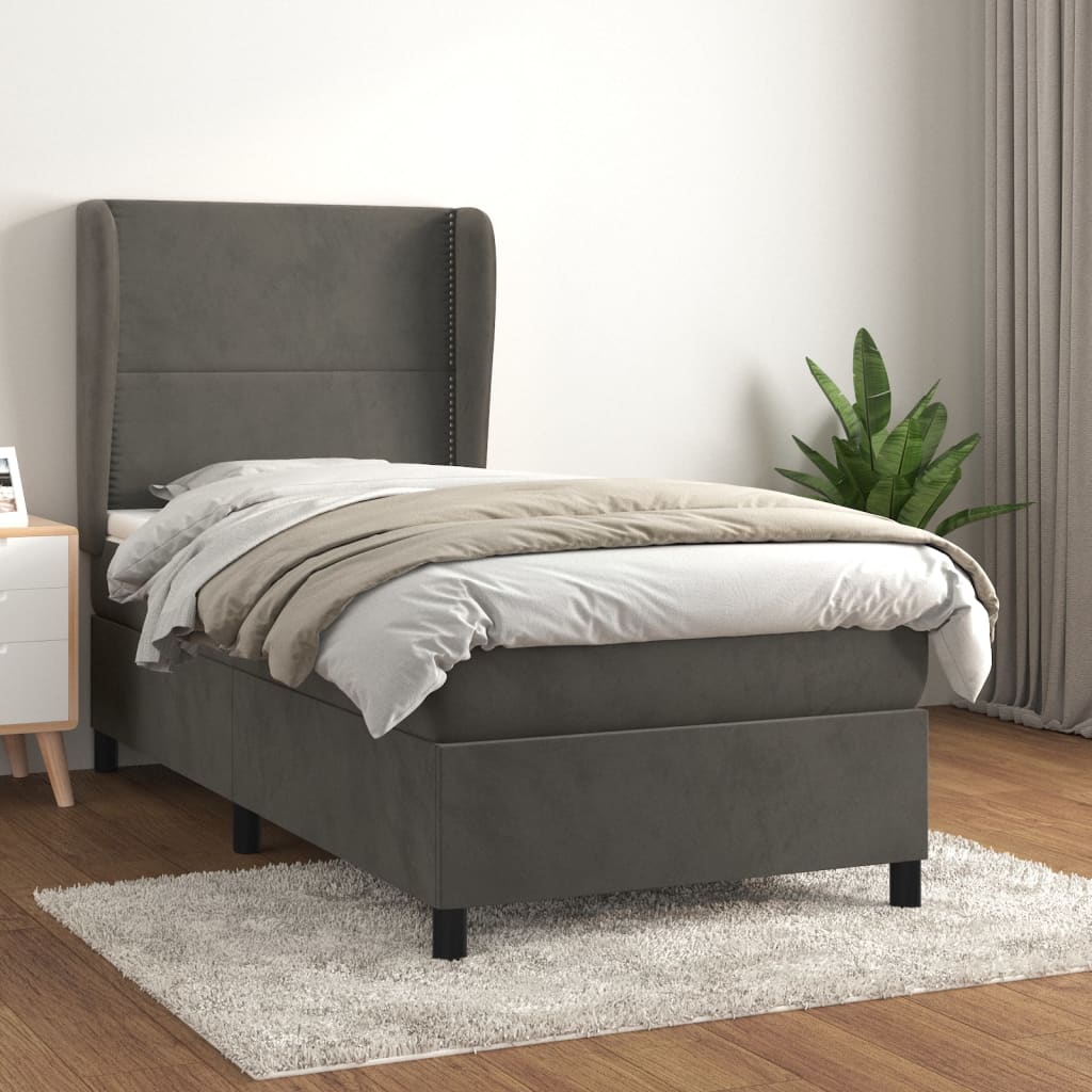 Giroletto a Molle con Materasso Grigio Scuro 100x200 cm Velluto | homemem39