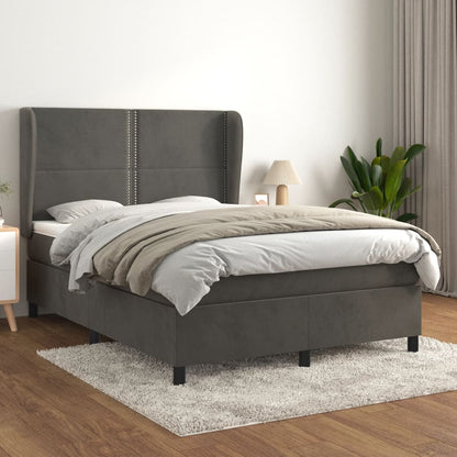 Giroletto a Molle con Materasso Grigio Scuro 140x190 cm Velluto | homemem39