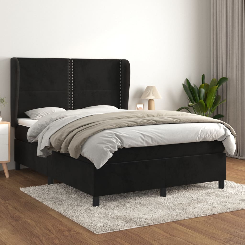 Giroletto a Molle con Materasso Nero 140x190 cm in Velluto | homemem39