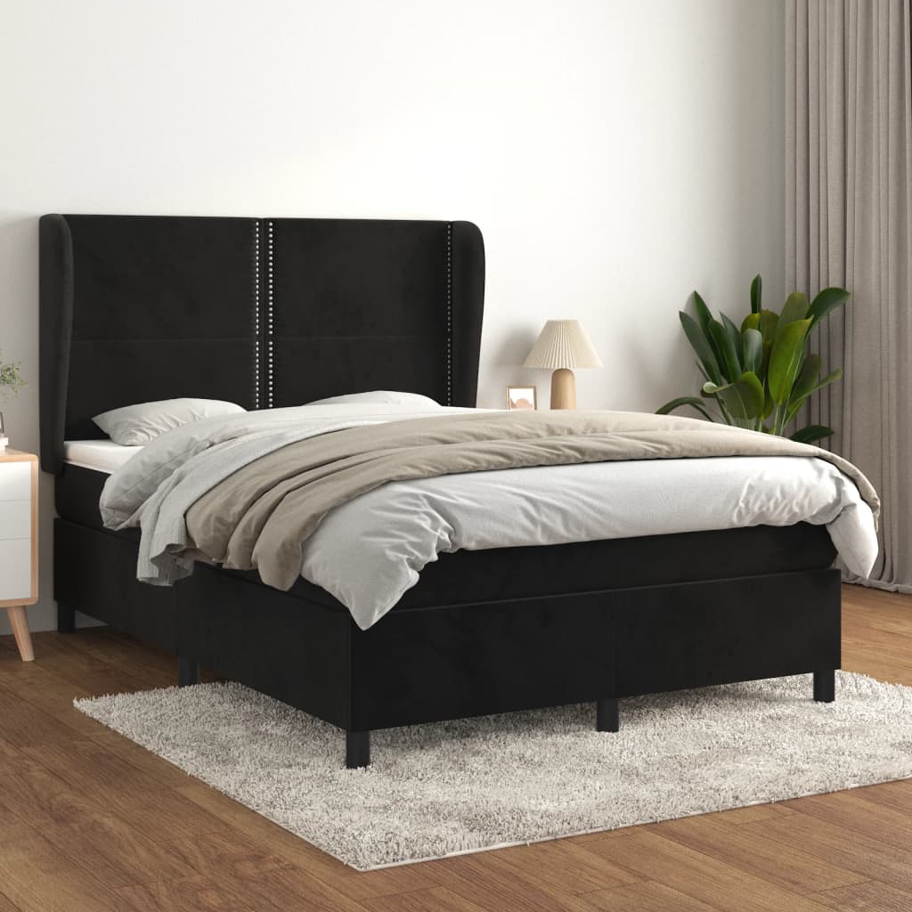 Giroletto a Molle con Materasso Nero 140x200 cm in Velluto | homemem39