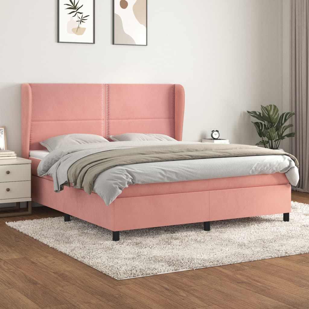 Giroletto a Molle con Materasso Rosa 160x200 cm in Velluto | homemem39