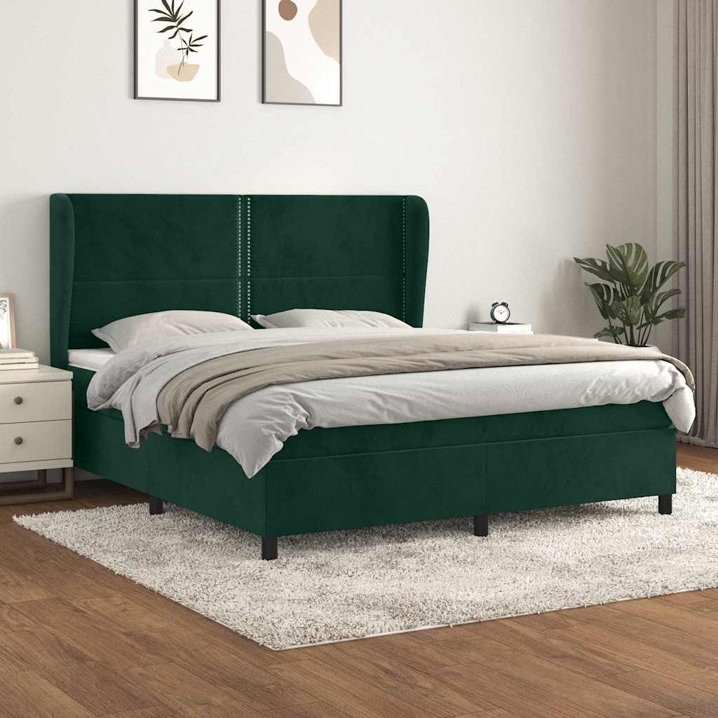 Giroletto a Molle con Materasso Verde Scuro 180x200 cm Velluto