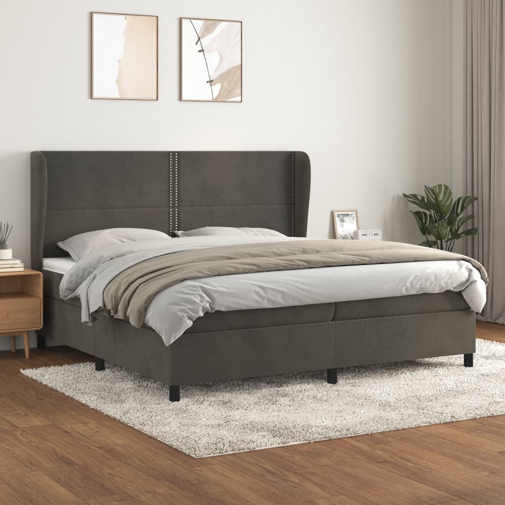 Giroletto a Molle con Materasso Grigio Scuro 200x200 cm Velluto | homemem39