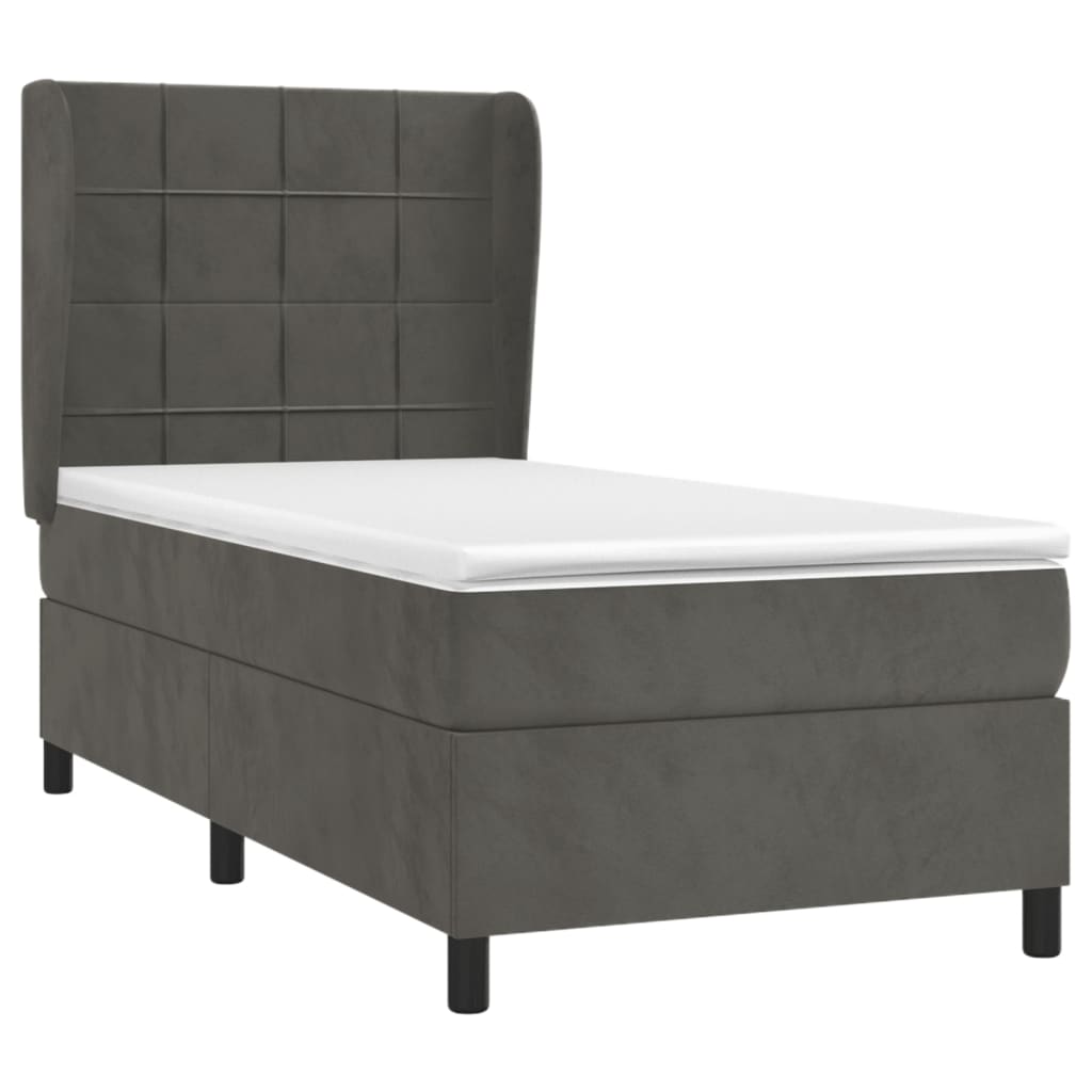 Giroletto a Molle con Materasso Grigio Scuro 90x190 cm Velluto | homemem39
