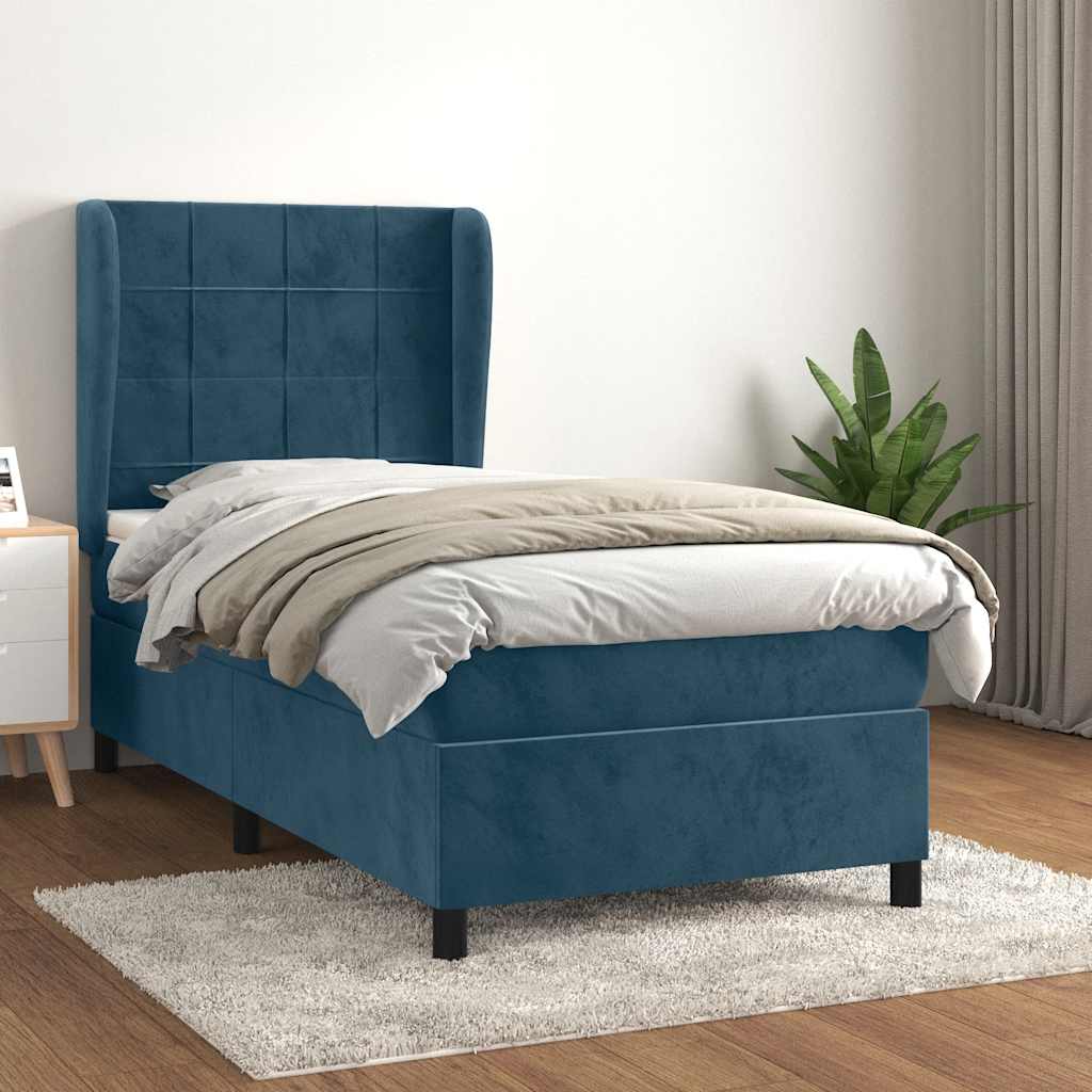 Giroletto a Molle con Materasso Blu Scuro 90x190 cm in Velluto | homemem39