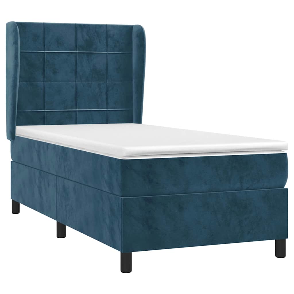 Giroletto a Molle con Materasso Blu Scuro 90x200 cm in Velluto | homemem39