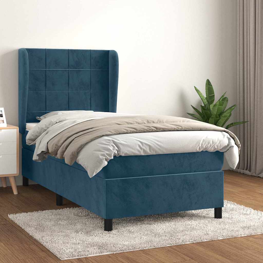 Giroletto a Molle con Materasso Blu Scuro 100x200 cm in Velluto | homemem39