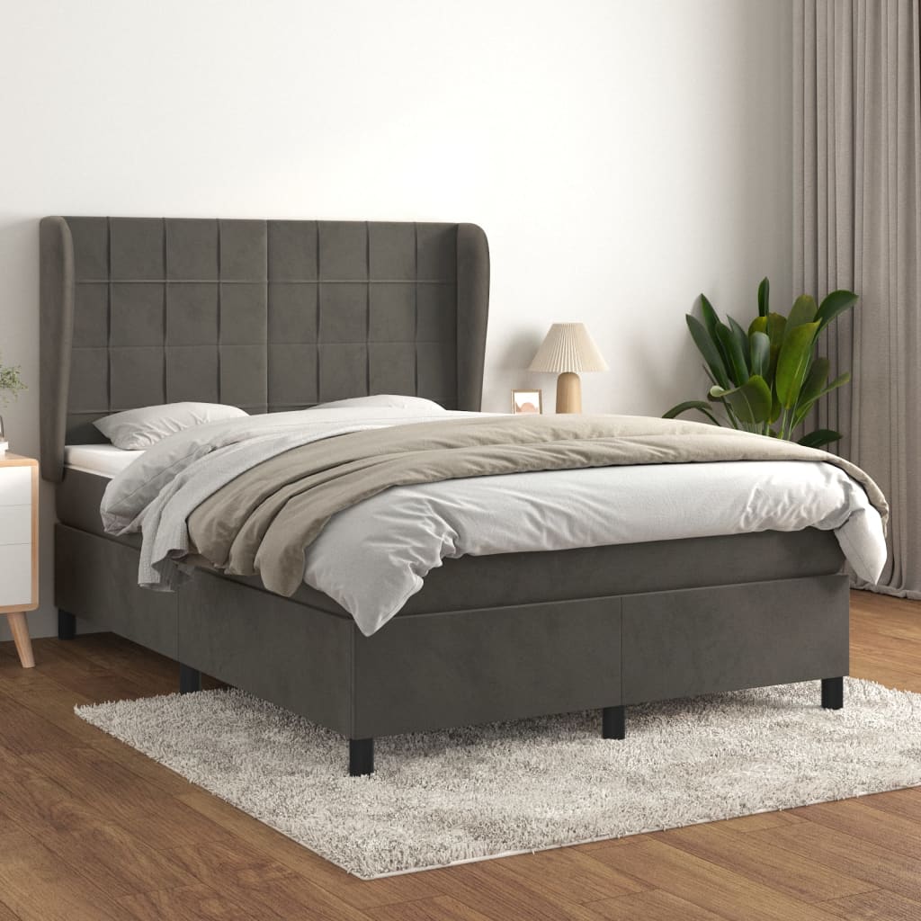 Giroletto a Molle con Materasso Grigio Scuro 140x190 cm Velluto | homemem39