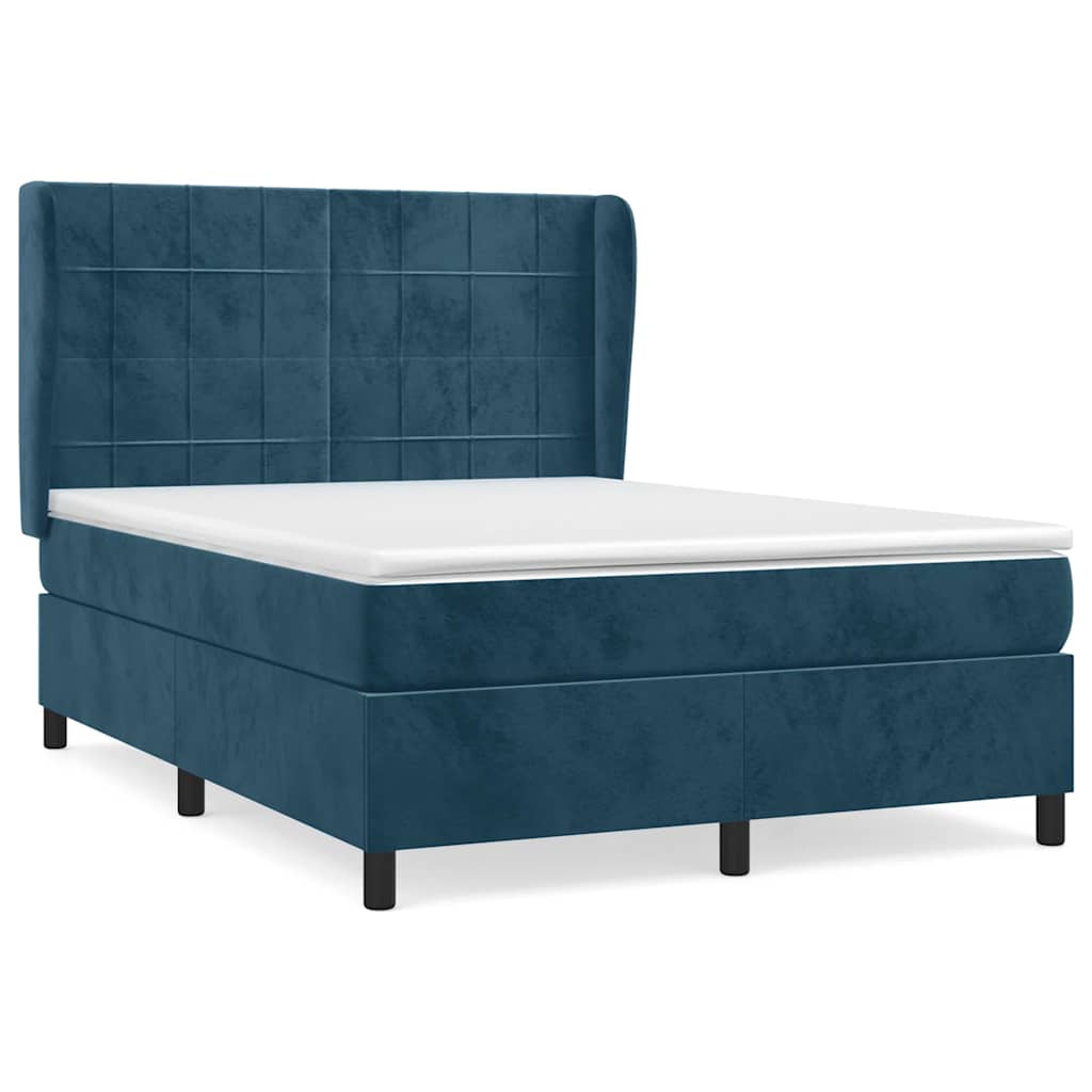 Giroletto a Molle con Materasso Blu Scuro 140x190 cm in Velluto | homemem39